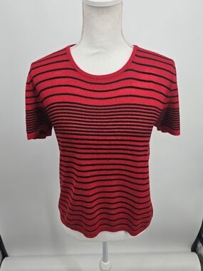 San Remo Striped Red & Black Scoop Neck Knit Top Medium (8743)